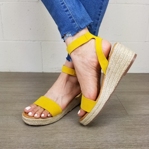 Yellow Open Toe Espadrille Wedge Sandals - Picture 6 of 8